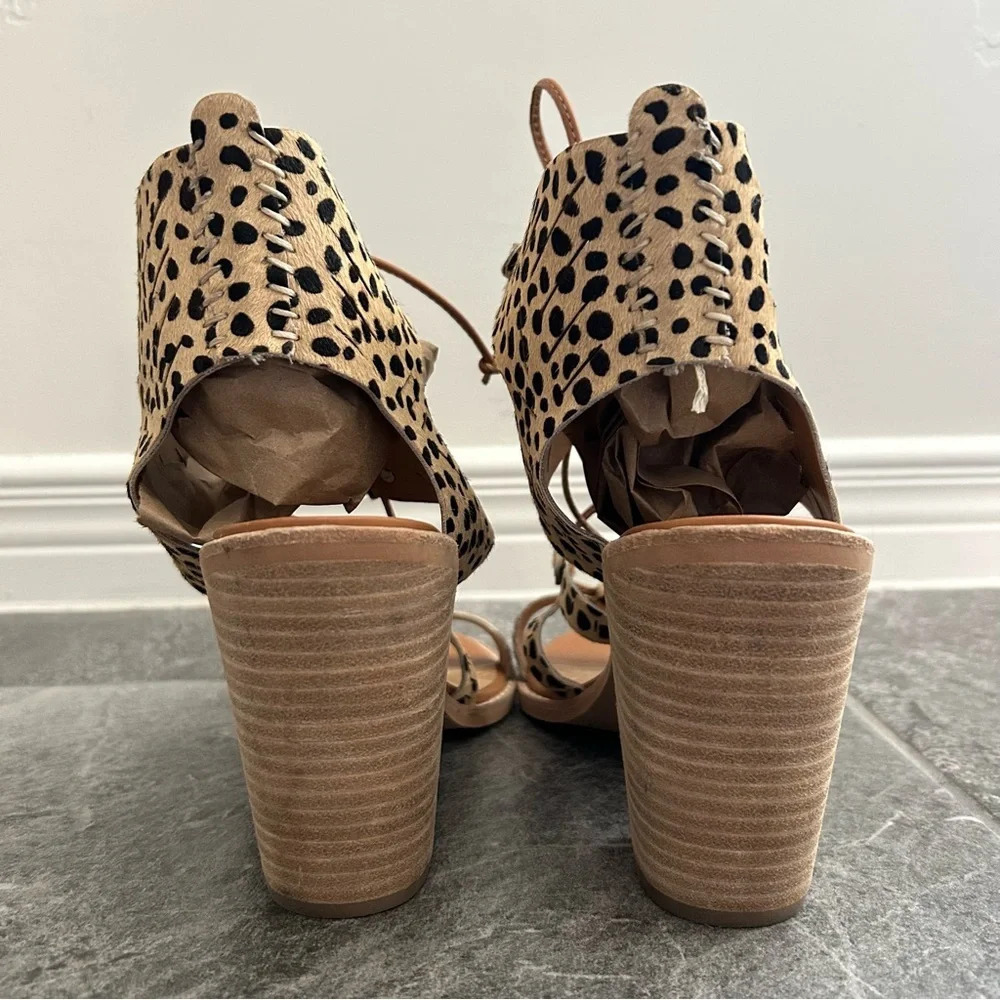 Dolce Vita Luci Leopard Print Calf Hair Block Heels Size 8.5 Boho Resortwear - Picture 4 of 14